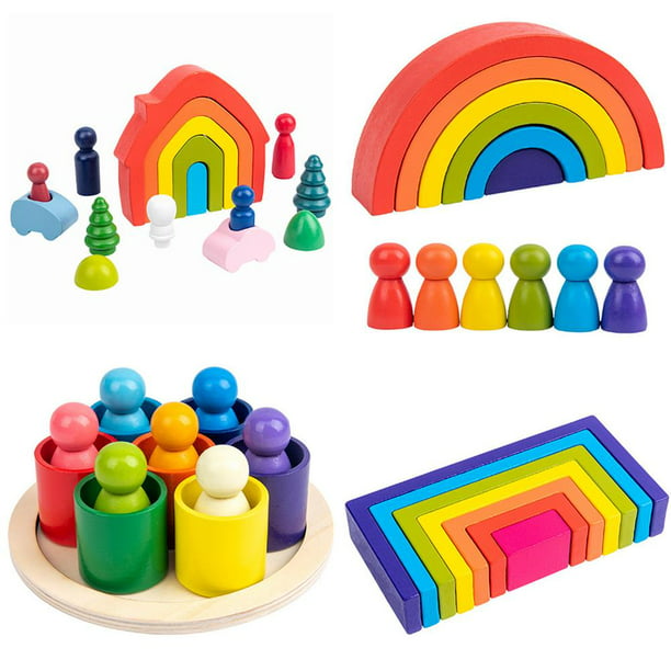 Details about  / Rainbow Stacker Wooden Nesting Stacking Blocks Educational Toy for Baby Toddler